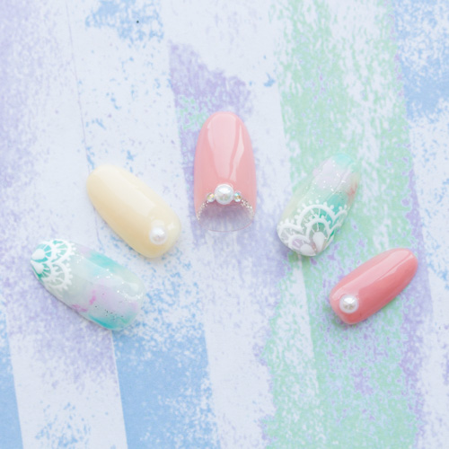 タイダイシースルーレースネイル