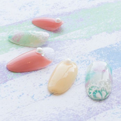 タイダイシースルーレースネイル